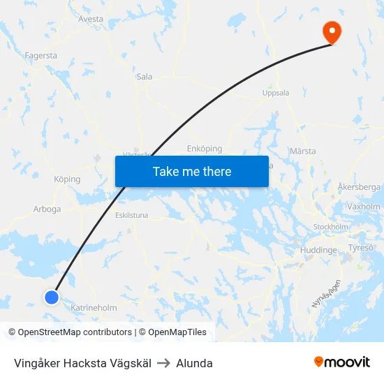 Vingåker Hacksta Vägskäl to Alunda map