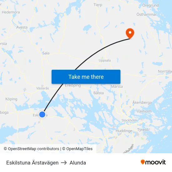 Eskilstuna Ärstavägen to Alunda map