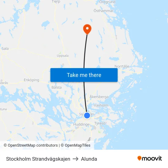 Stockholm Strandvägskajen to Alunda map