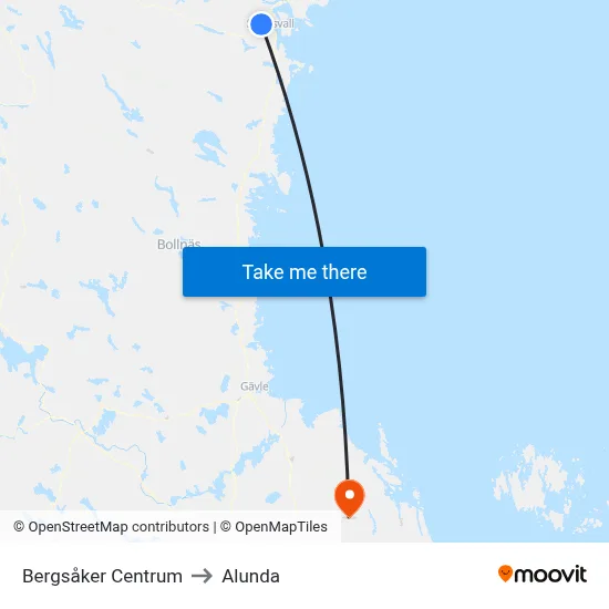 Bergsåker Centrum to Alunda map