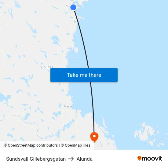 Sundsvall Gillebergsgatan to Alunda map