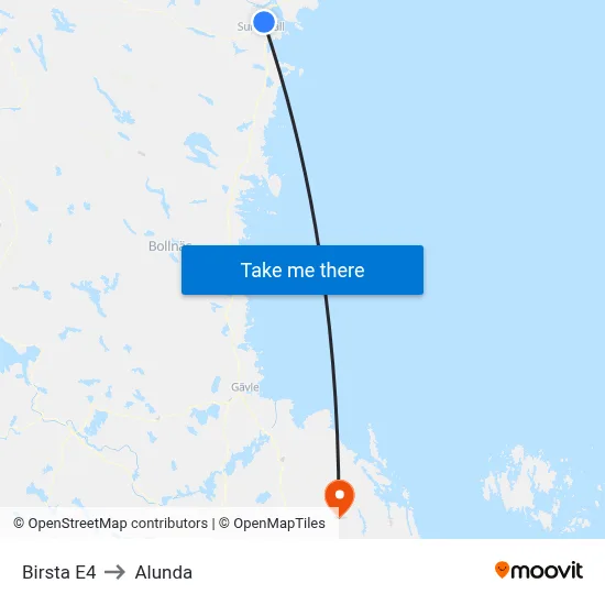 Birsta E4 to Alunda map