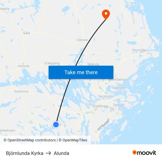 Björnlunda Kyrka to Alunda map