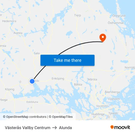 Västerås Vallby Centrum to Alunda map