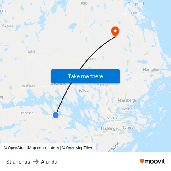Strängnäs to Alunda map
