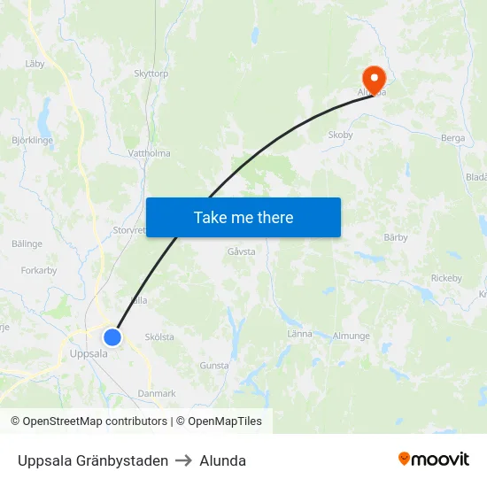 Uppsala Gränbystaden to Alunda map