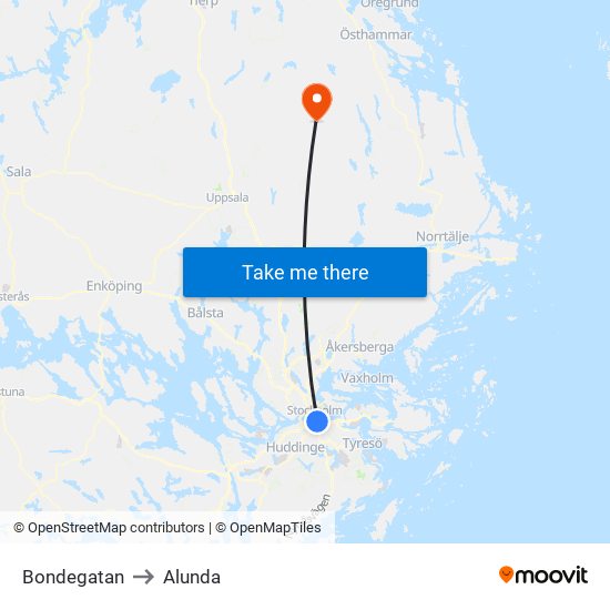 Bondegatan to Alunda map