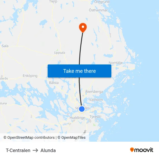 T-Centralen to Alunda map