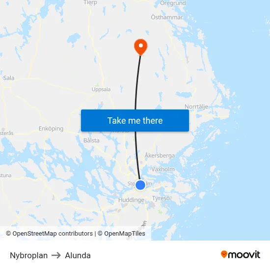 Nybroplan to Alunda map