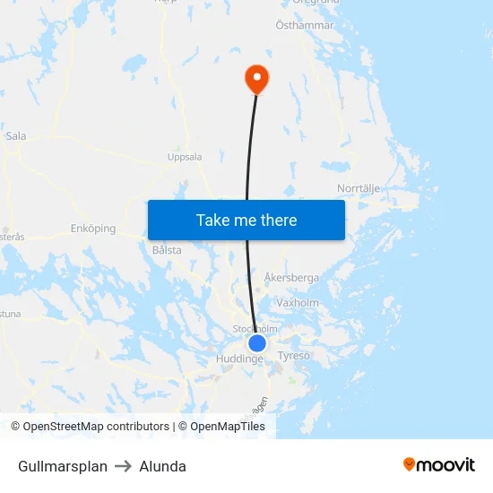 Gullmarsplan to Alunda map