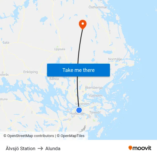 Älvsjö Station to Alunda map