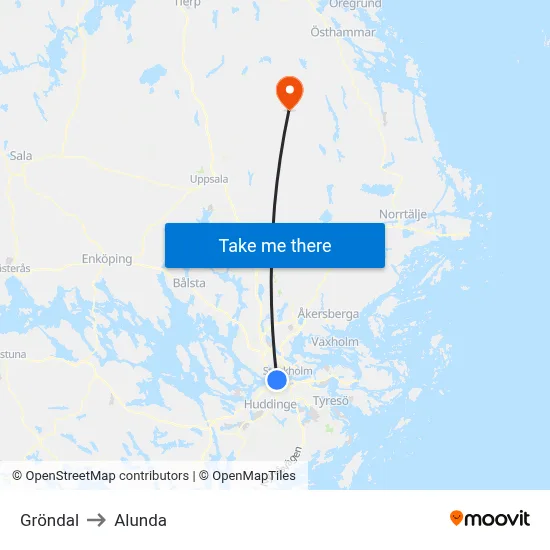 Gröndal to Alunda map