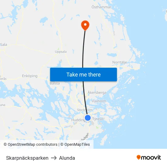 Skarpnäcksparken to Alunda map