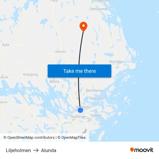 Liljeholmen to Alunda map