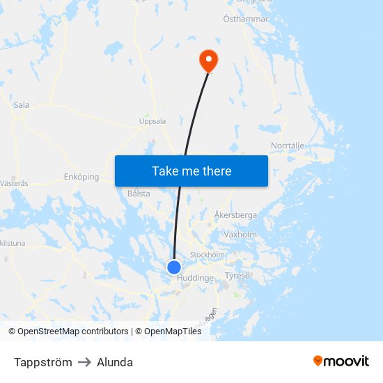 Tappström to Alunda map
