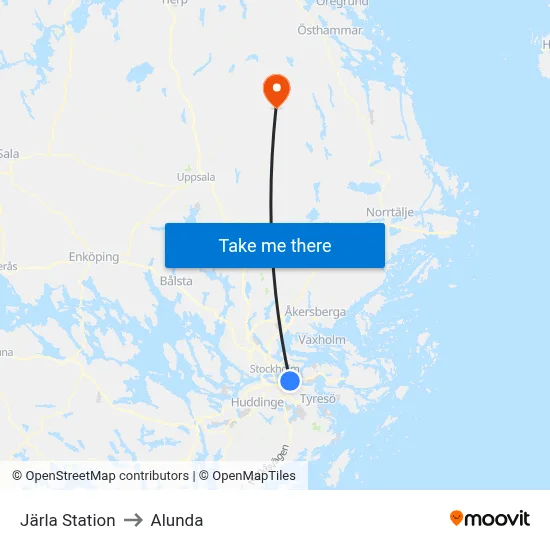Järla Station to Alunda map