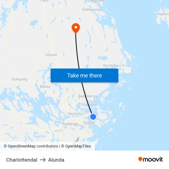 Charlottendal to Alunda map