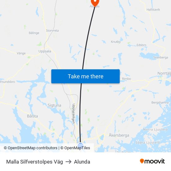 Malla Silfverstolpes Väg to Alunda map