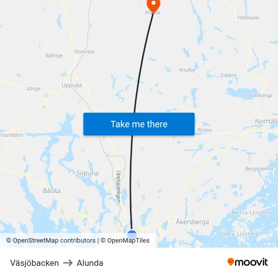 Väsjöbacken to Alunda map