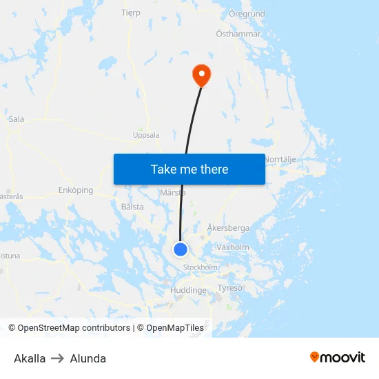 Akalla to Alunda map