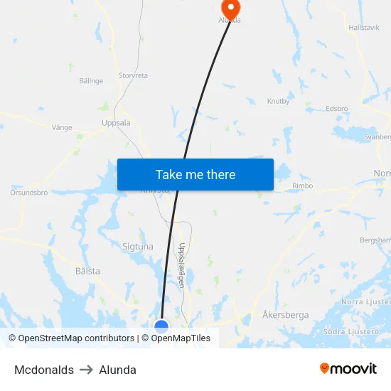 Mcdonalds to Alunda map