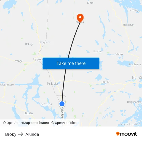 Broby to Alunda map