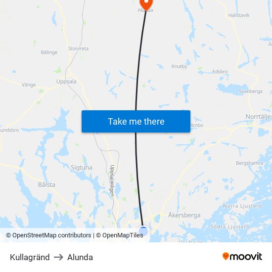 Kullagränd to Alunda map