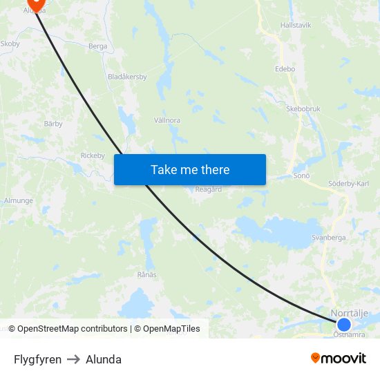 Flygfyren to Alunda map