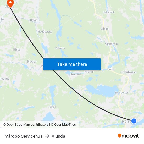 Vårdbo Servicehus to Alunda map