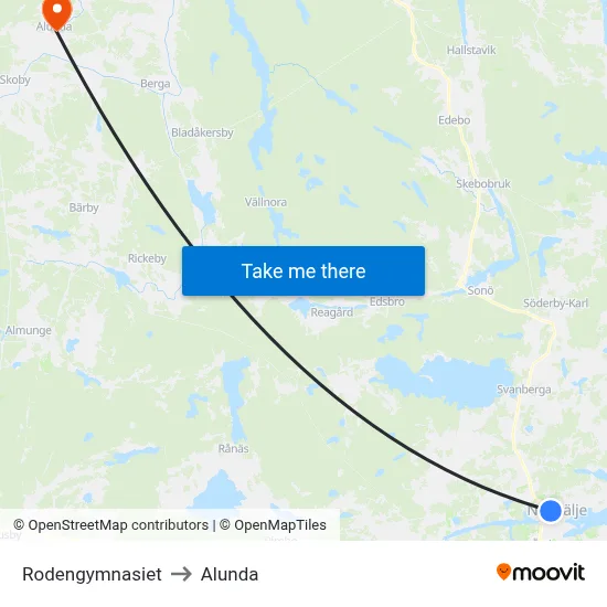 Rodengymnasiet to Alunda map
