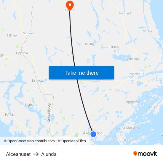 Alceahuset to Alunda map