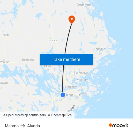 Masmo to Alunda map