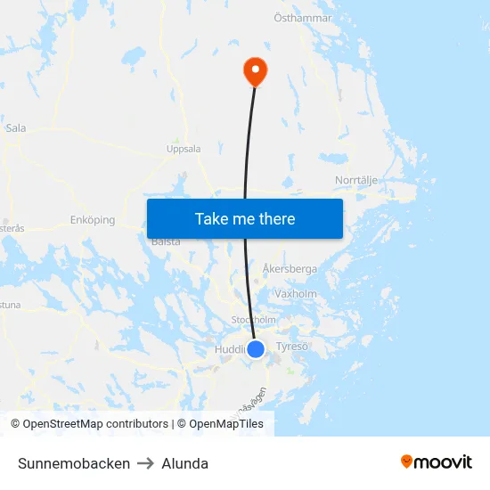Sunnemobacken to Alunda map