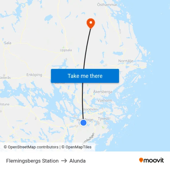 Flemingsbergs Station to Alunda map