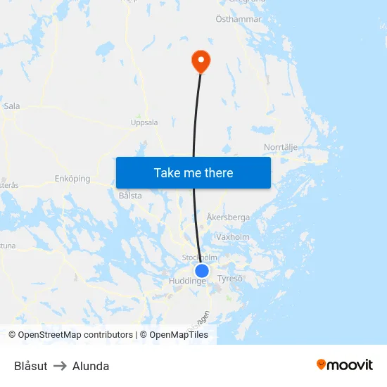 Blåsut to Alunda map