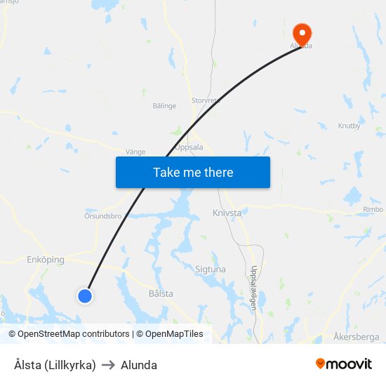Ålsta (Lillkyrka) to Alunda map