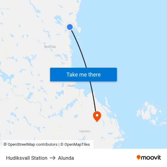 Hudiksvall Station to Alunda map
