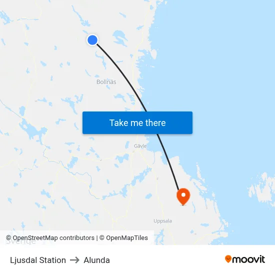 Ljusdal Station to Alunda map
