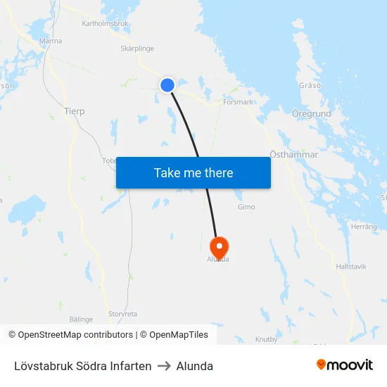 Lövstabruk Södra Infarten to Alunda map