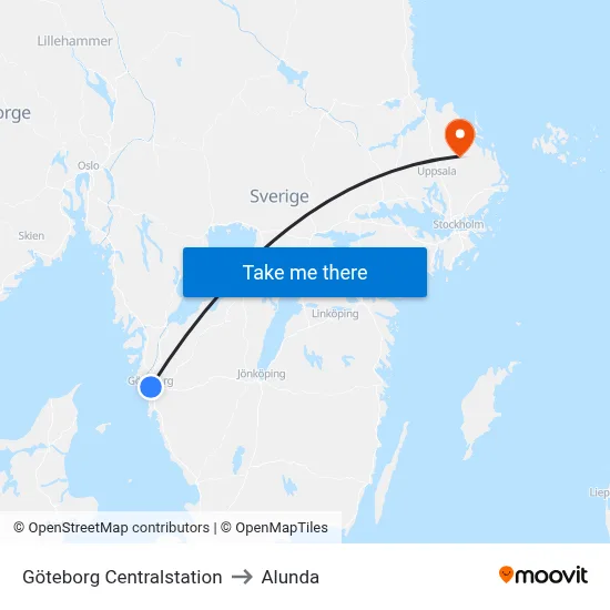 Göteborg Centralstation to Alunda map
