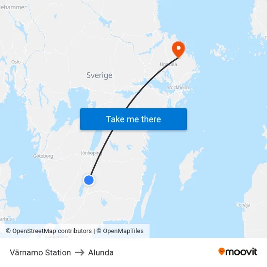 Värnamo Station to Alunda map