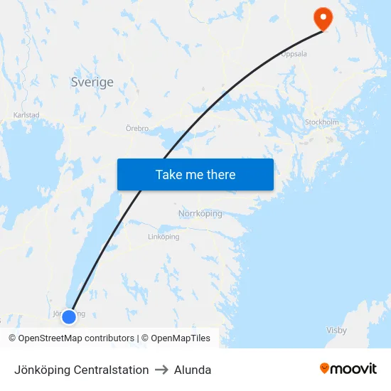 Jönköping Centralstation to Alunda map