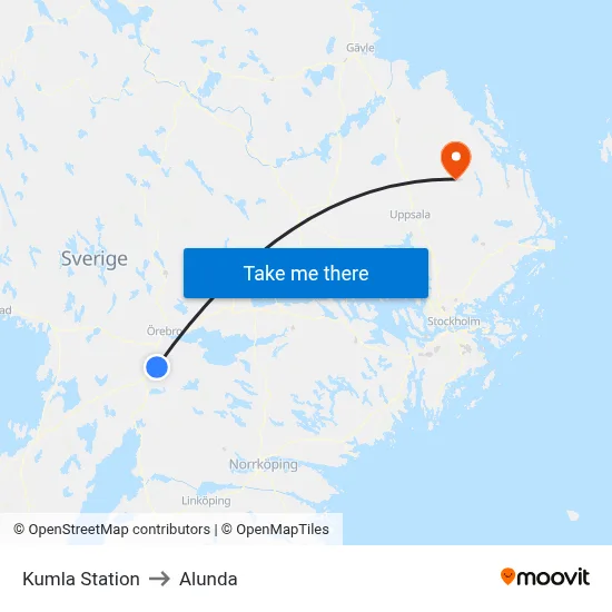 Kumla Station to Alunda map