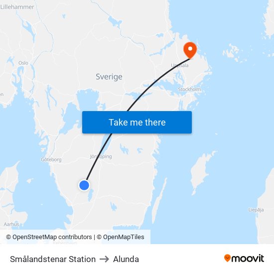 Smålandstenar Station to Alunda map