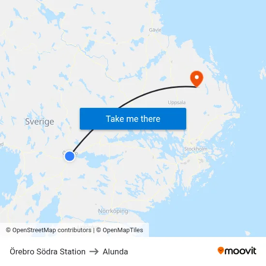 Örebro Södra Station to Alunda map