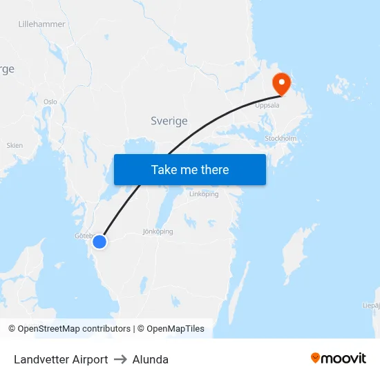 Landvetter Airport to Alunda map