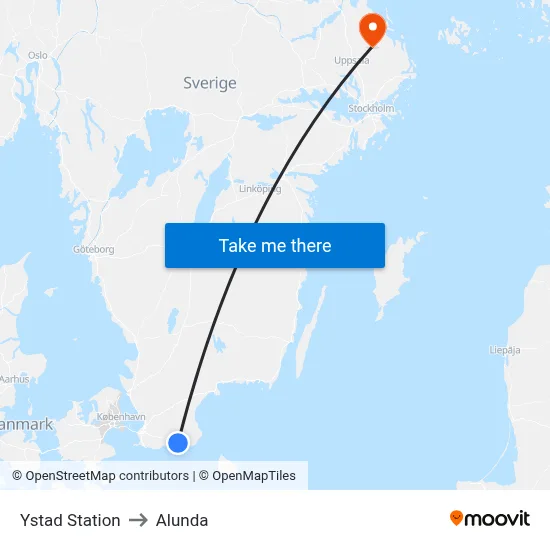 Ystad Station to Alunda map