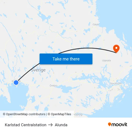 Karlstad Centralstation to Alunda map