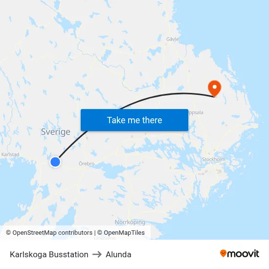 Karlskoga Busstation to Alunda map