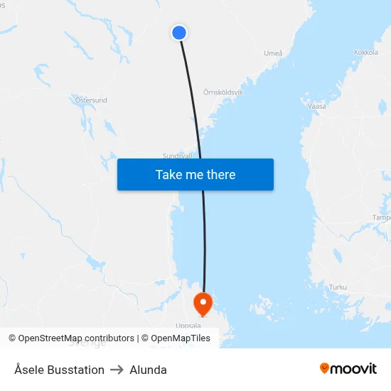 Åsele Busstation to Alunda map